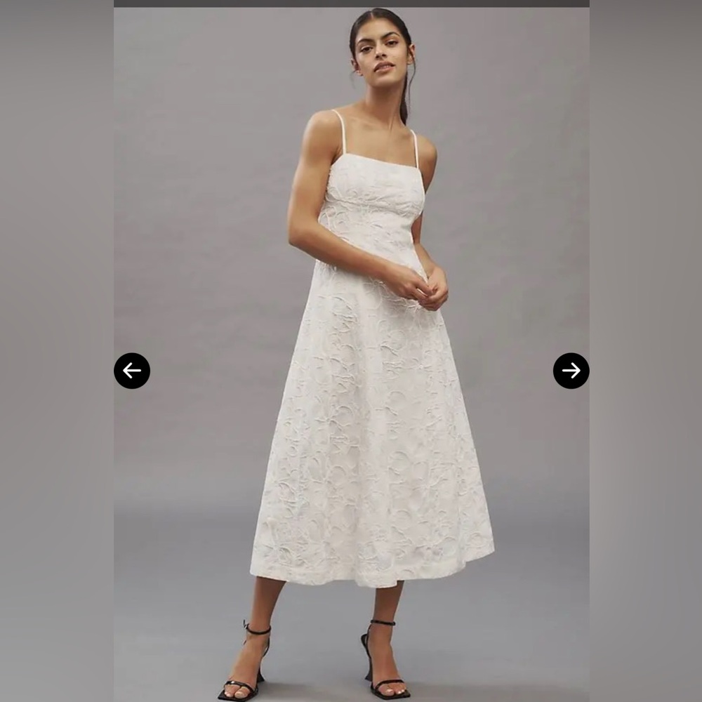 Endless Rose Floral Embroidered Lace A-Line Midi Dress- White